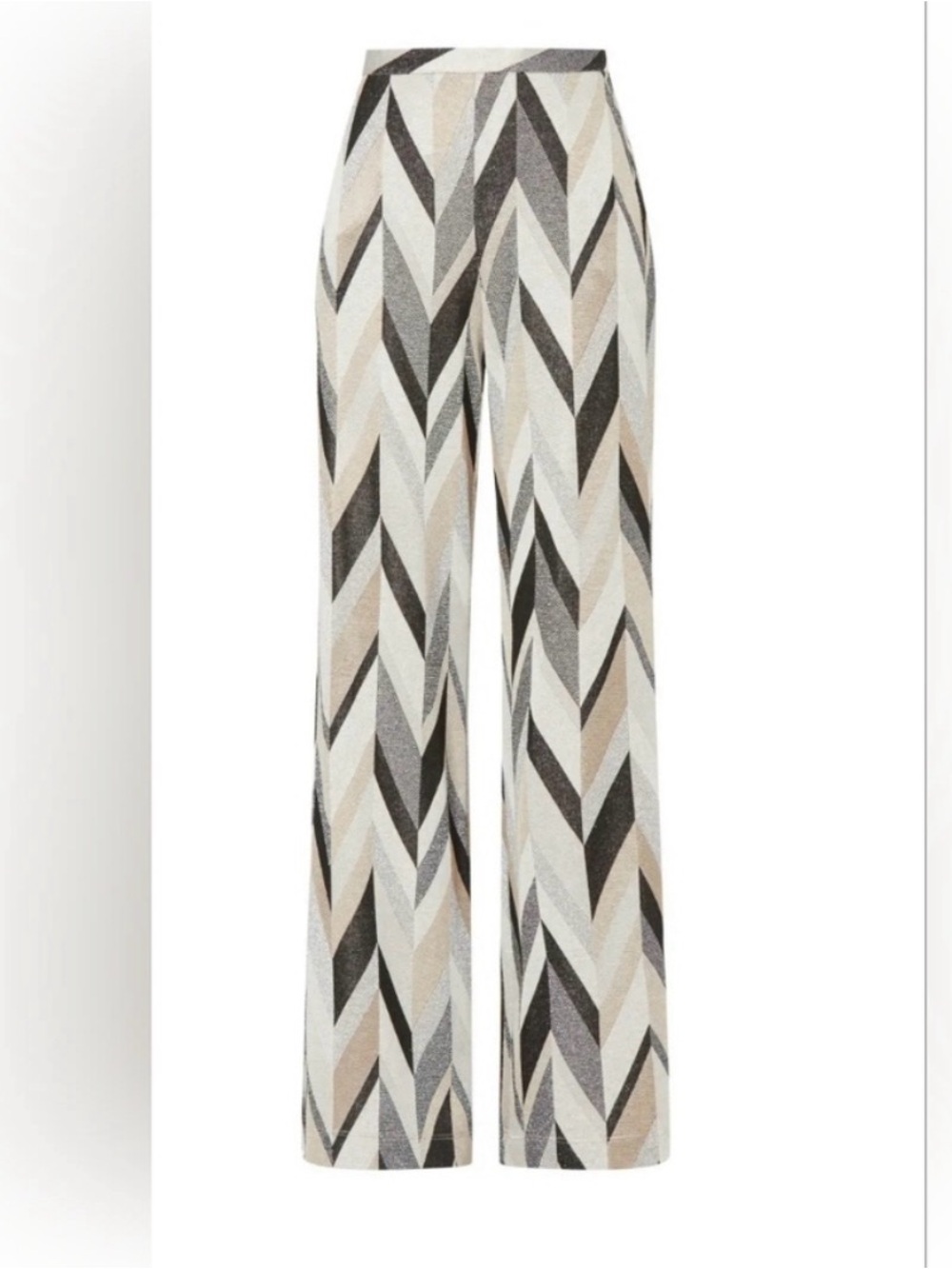 Trina Turk Neutral Chevron Wide-Leg Pants — Cream, Tan & Gray